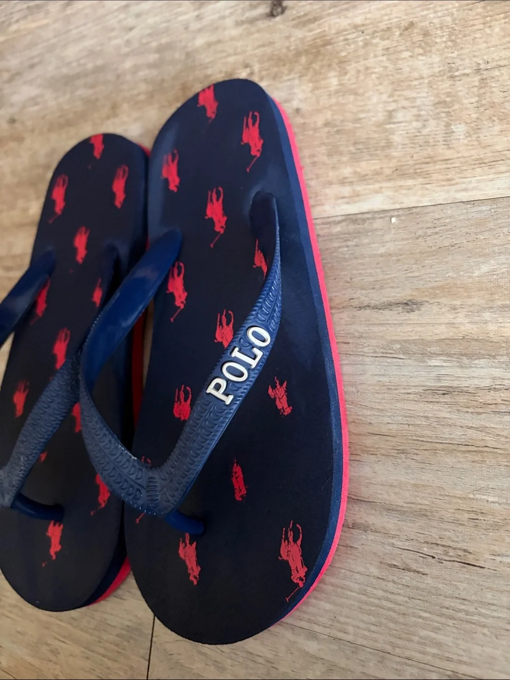 Polo by Ralph Lauren Kids Navy Flip Flops with Red Pony Print
